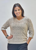 Suze fancy ajour 1/2 sleeve sweater Dune