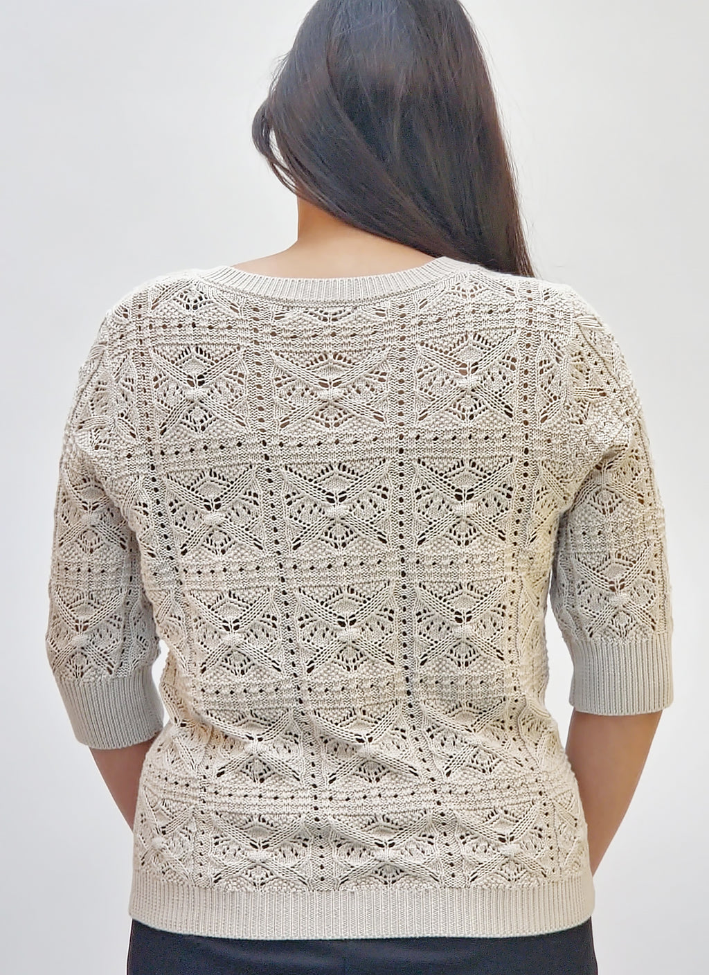 Suze fancy ajour 1/2 sleeve sweater Dune