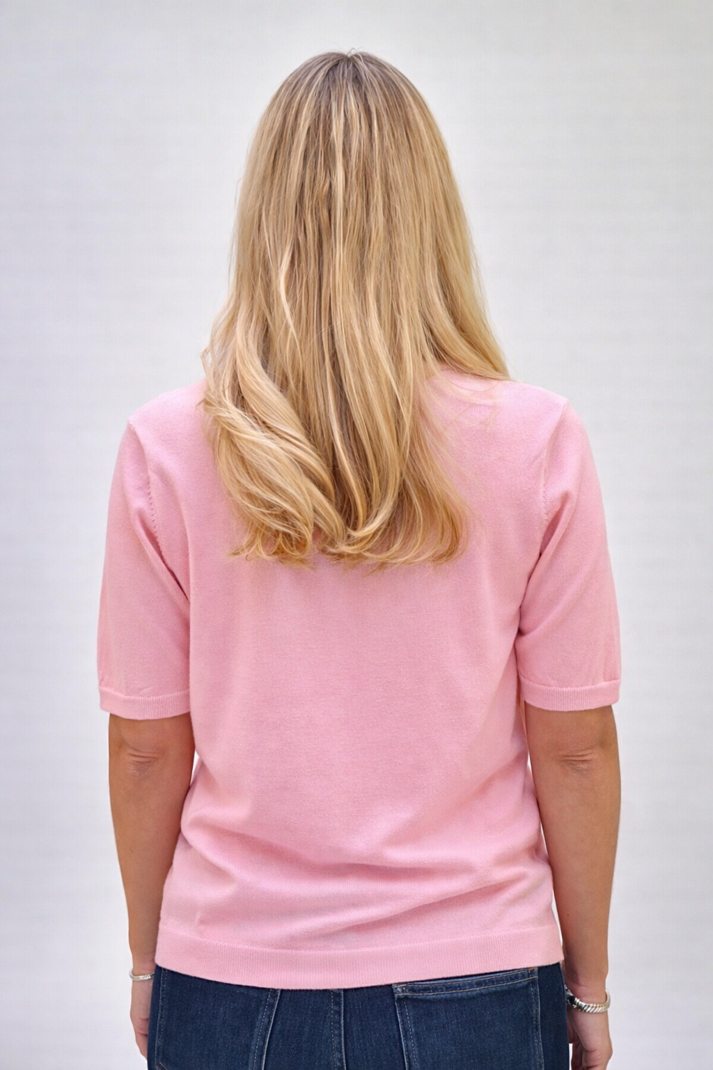 Chanti v-neck lurex basic shirt s/s Candy