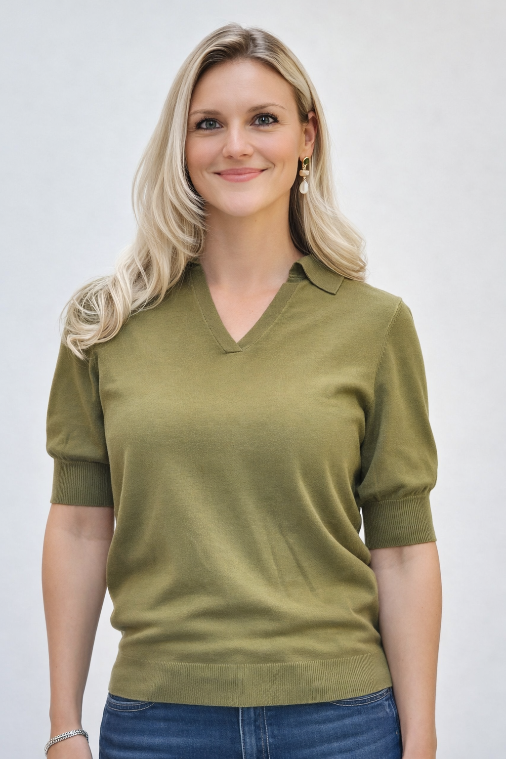 Cindy polo 1/2 sleeve fine knit Moss