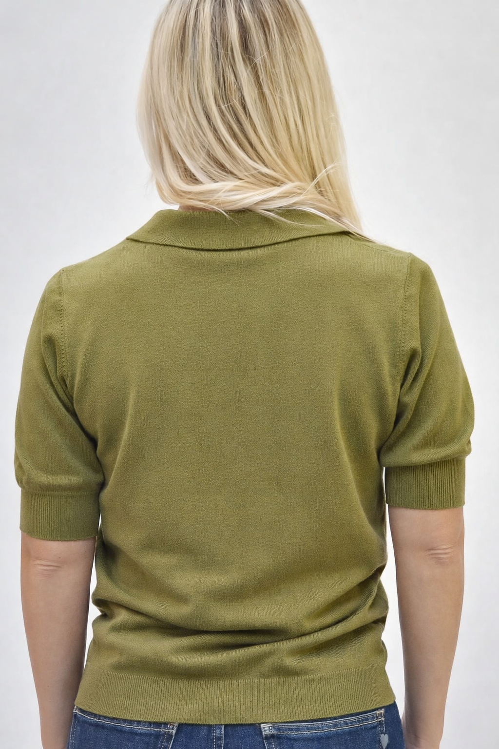 Cindy polo 1/2 sleeve fine knit Moss