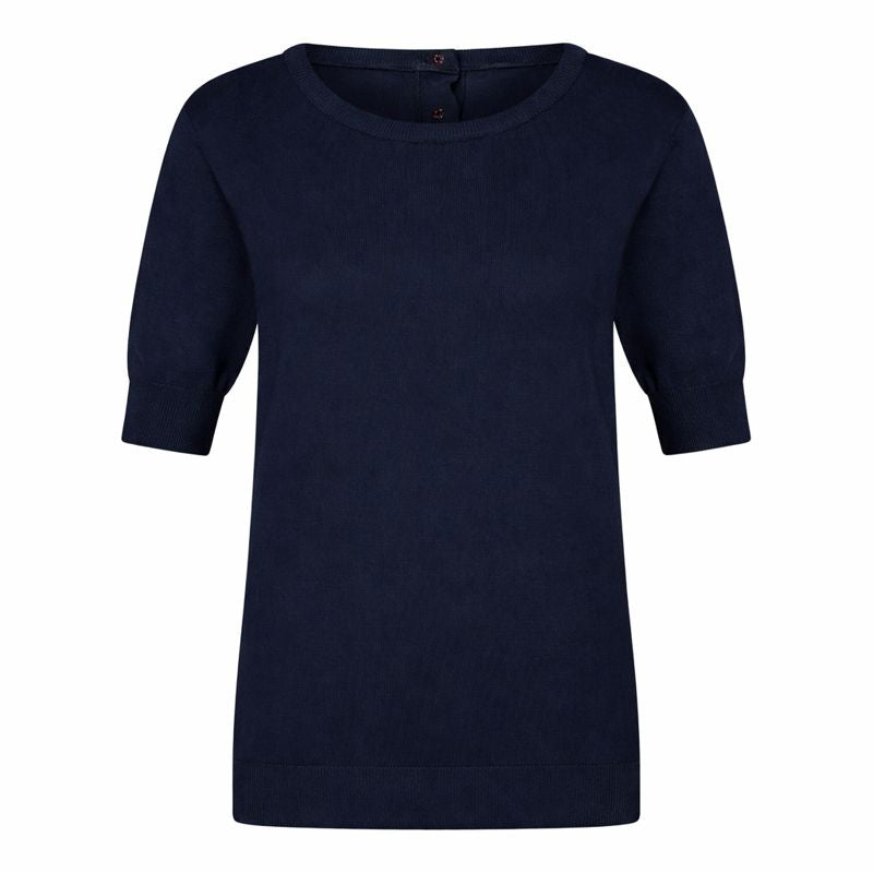 Graz fancy button back 1/2 sleeve sweater Dark Navy