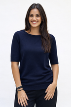 Graz fancy button back 1/2 sleeve sweater Dark Navy