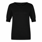 Graz fancy button back 1/2 sleeve sweater Black