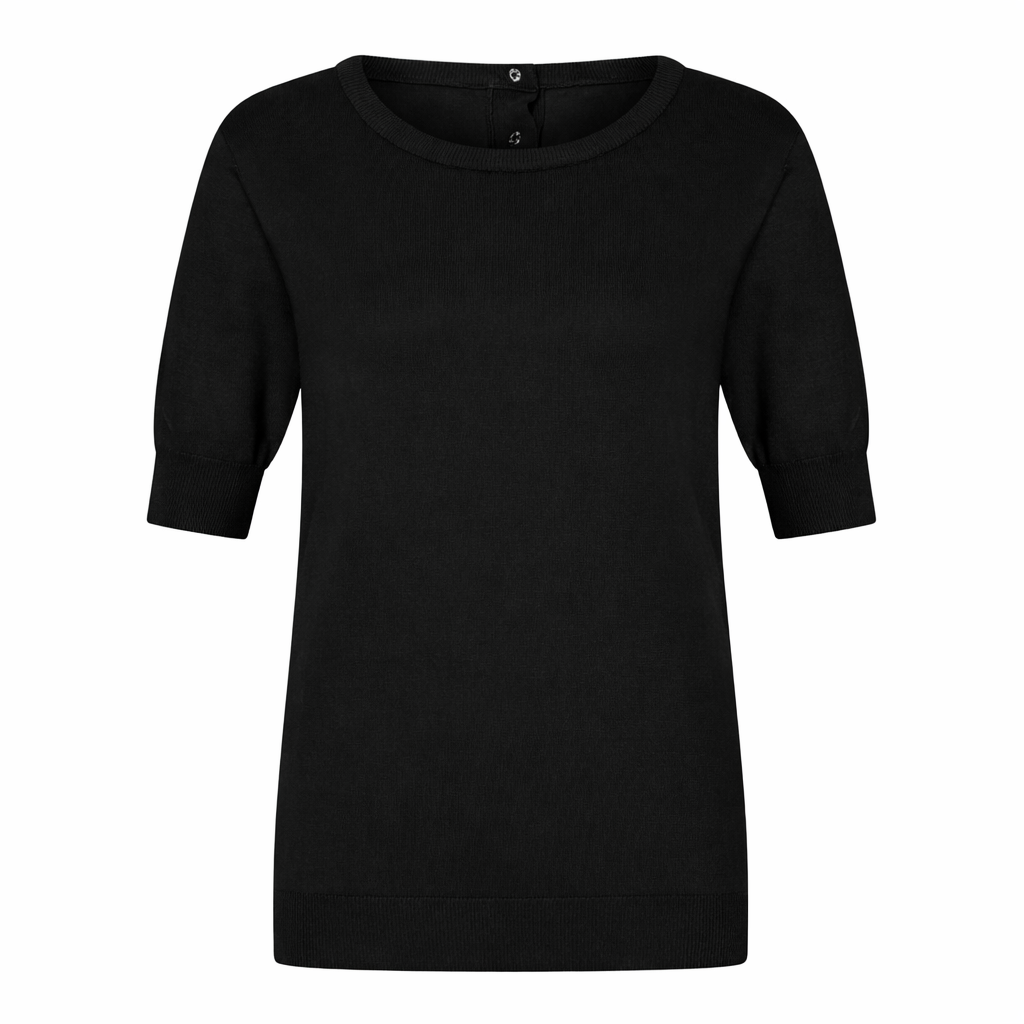 Graz fancy button back 1/2 sleeve sweater Black