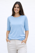 Graz fancy button back 1/2 sleeve sweater Vista