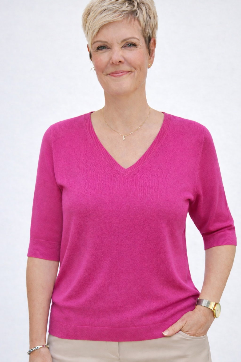 Lies v-neck fine knitted 1/2 sleeve
