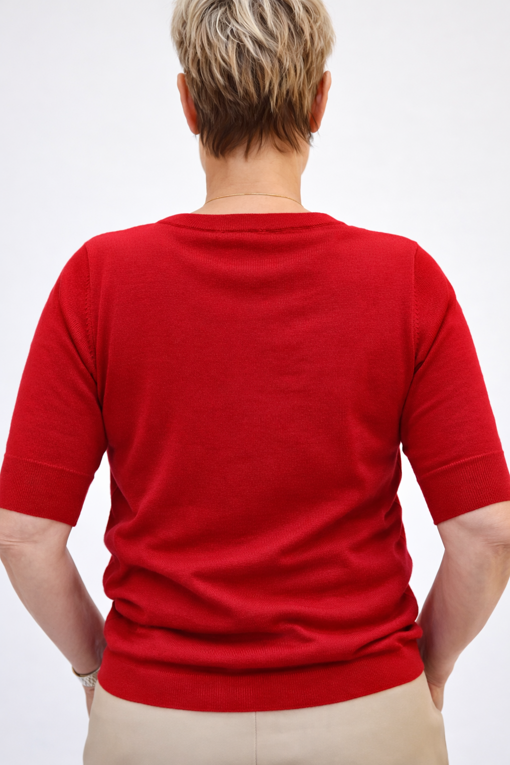 Lies v-neck fine knitted 1/2 sleeve Scarlet