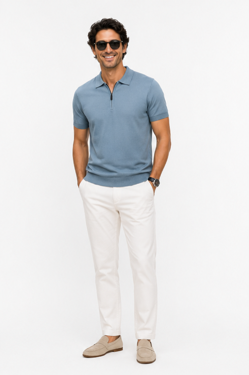 The Hen Knitted polo blauw
