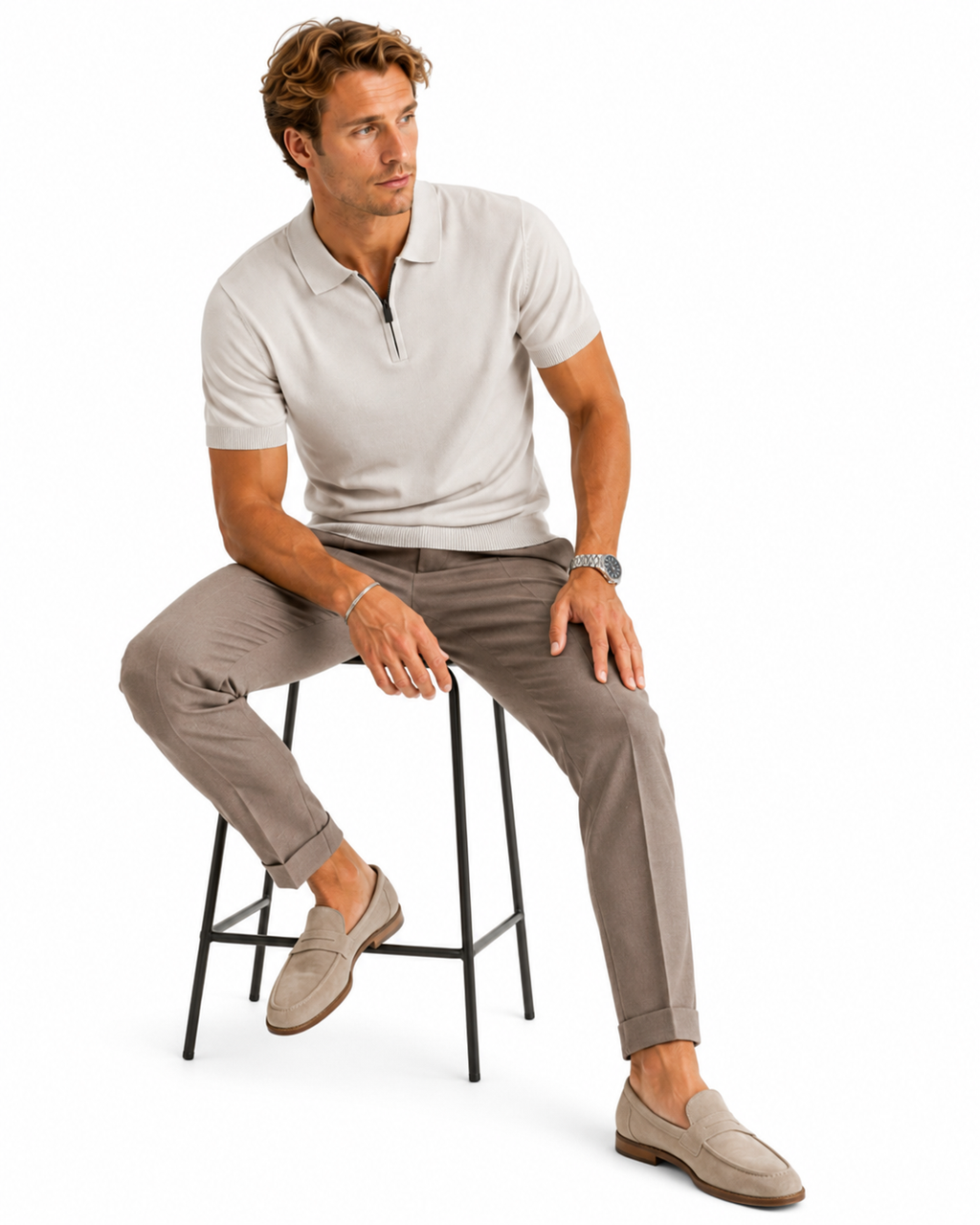 The Hen Knitted polo lightgrijs