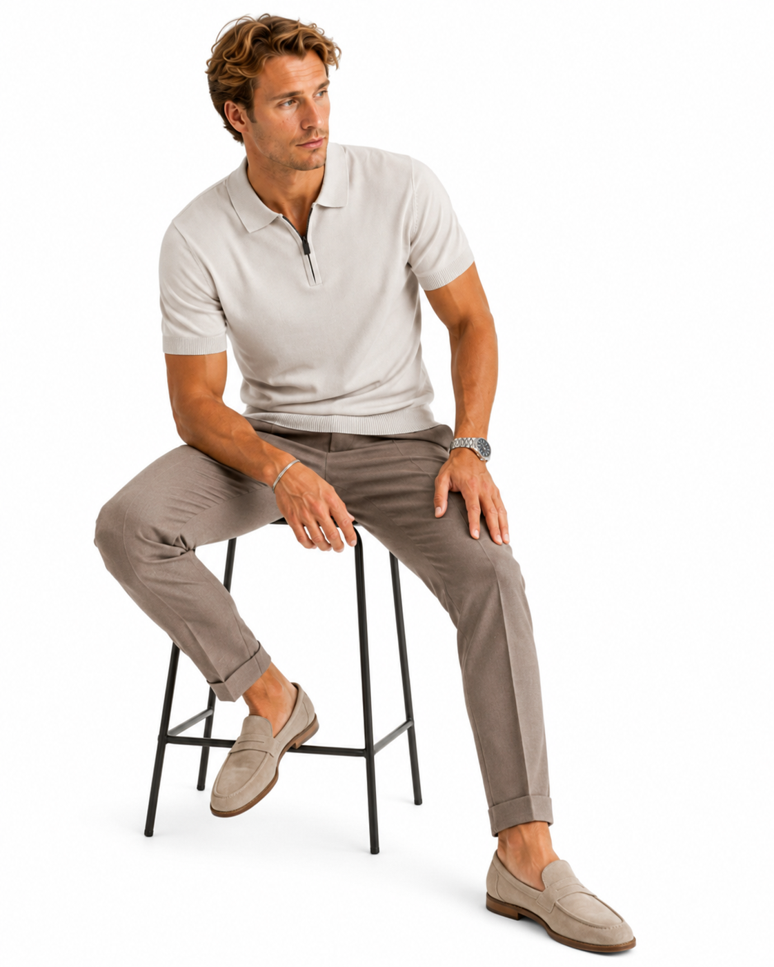 The Hen Knitted polo lightgrijs