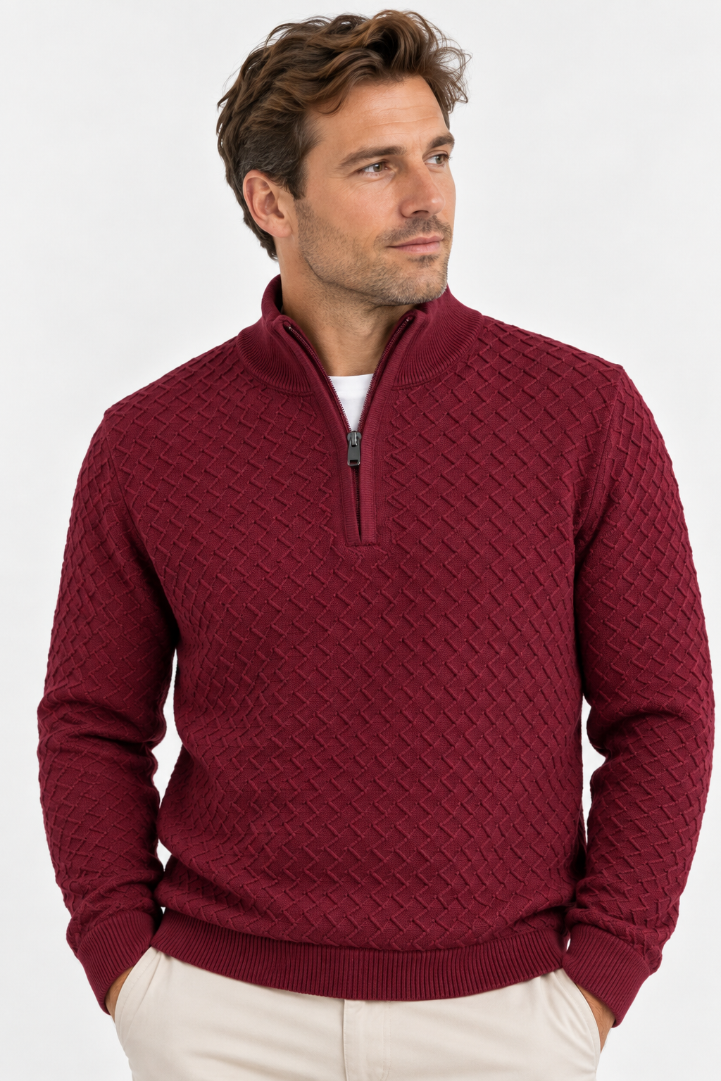 Drake Halfzip heren trui in bordeauxrood