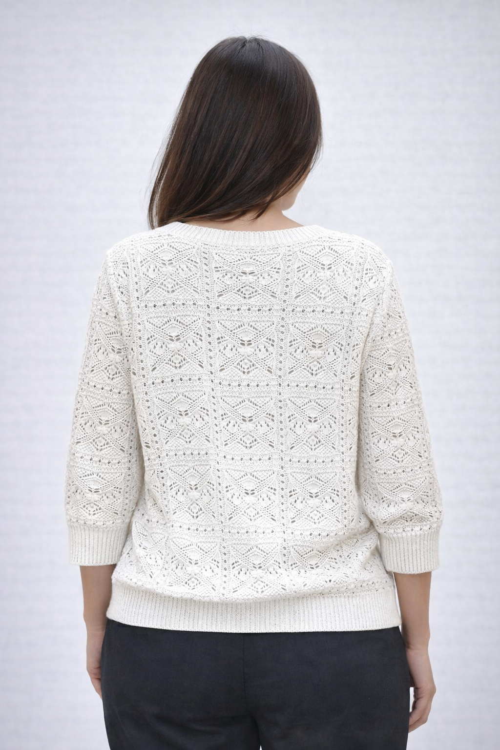 Suze fancy ajour 1/2 sleeve sweater off White