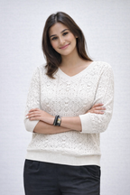 Suze fancy ajour 1/2 sleeve sweater off White